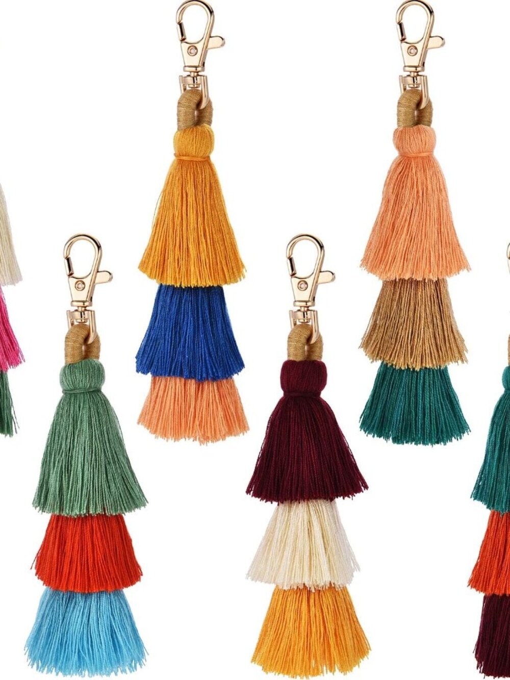 6 Pcs Bohemian Tassel Keychains Pom Pom Bag Charms